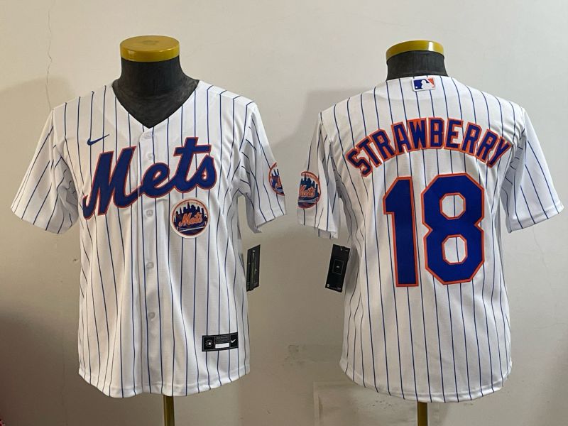 Youth New York Mets #18 Strawberry White stripe Game 2026 Nike MLB Jersey style 003->youth mlb jersey->Youth Jersey